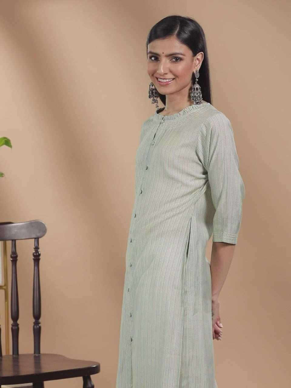 Green Printed Chanderi Silk Kurta