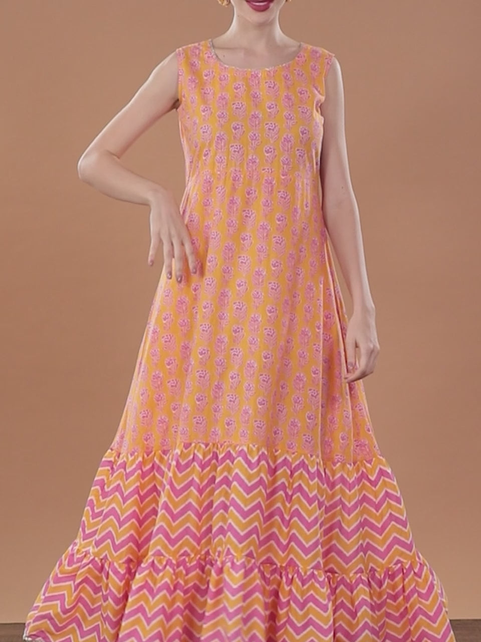 Orange Printed Cotton Dress 