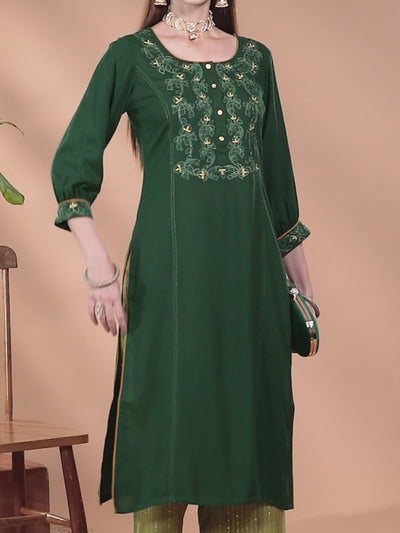 Green Yoke Design Rayon Straight Kurta