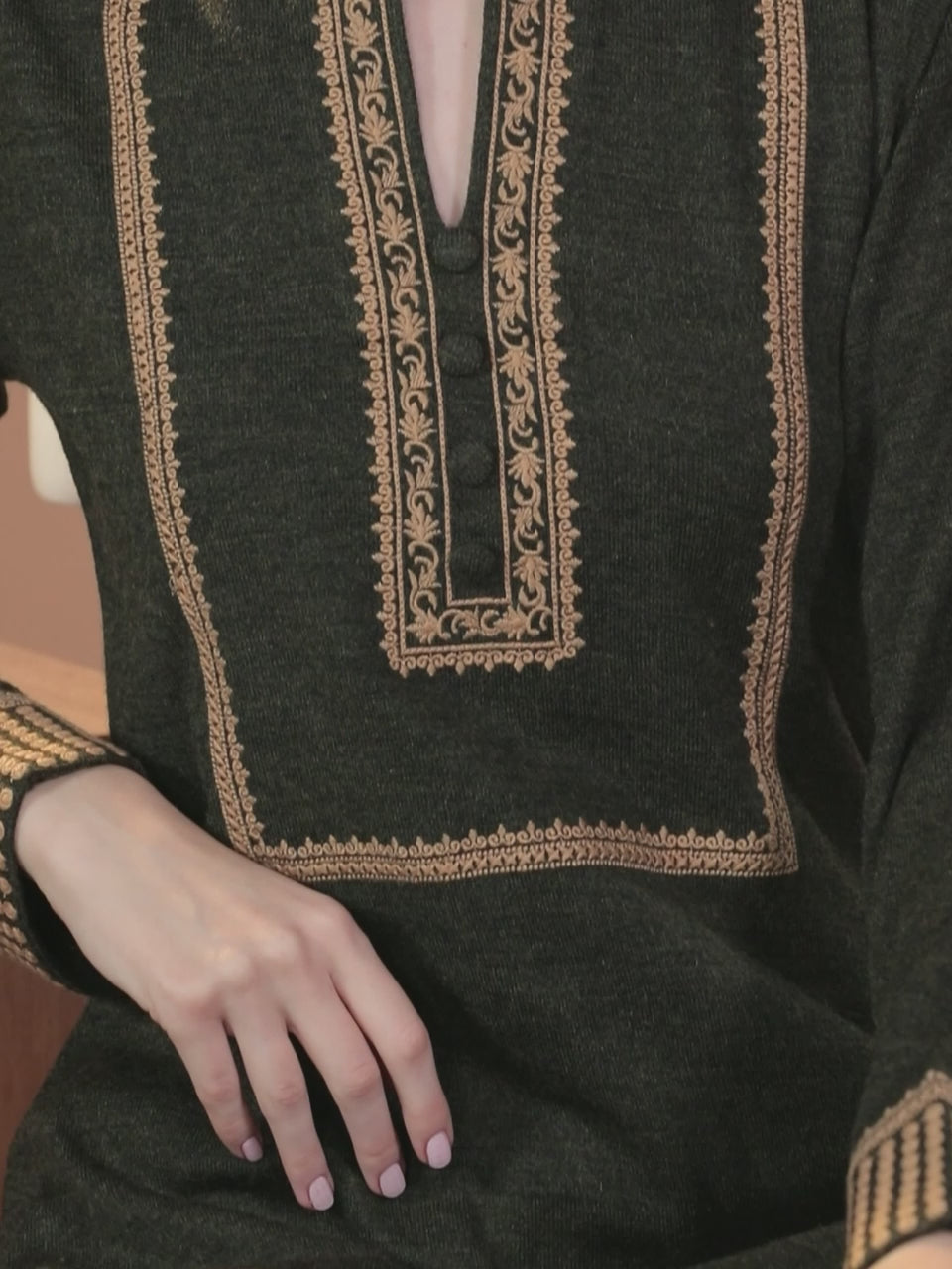 Green Yoke Design Wool Straight Kurta 