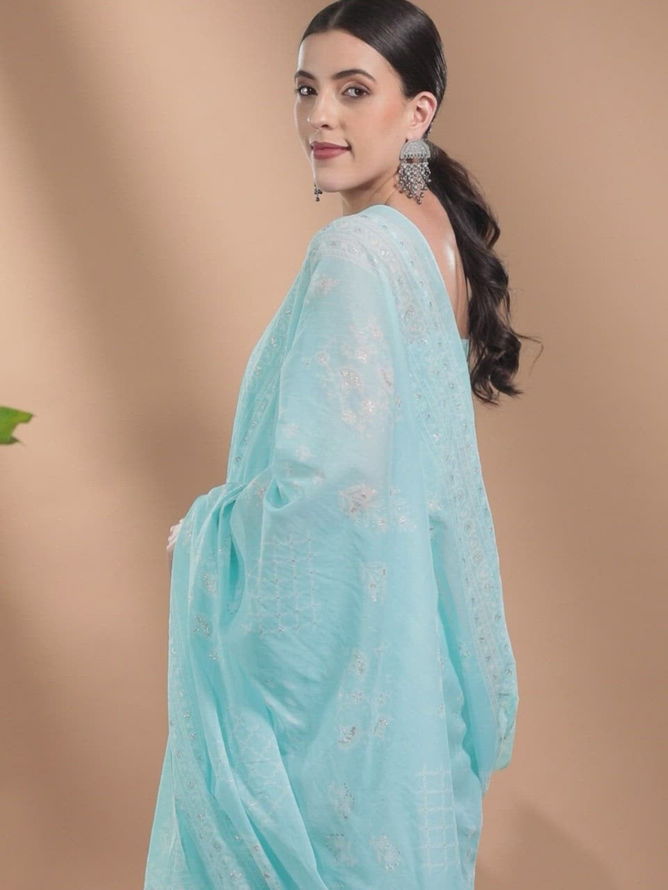  Blue Printed Cotton Straight Kurta With Sharara & Dupatta 