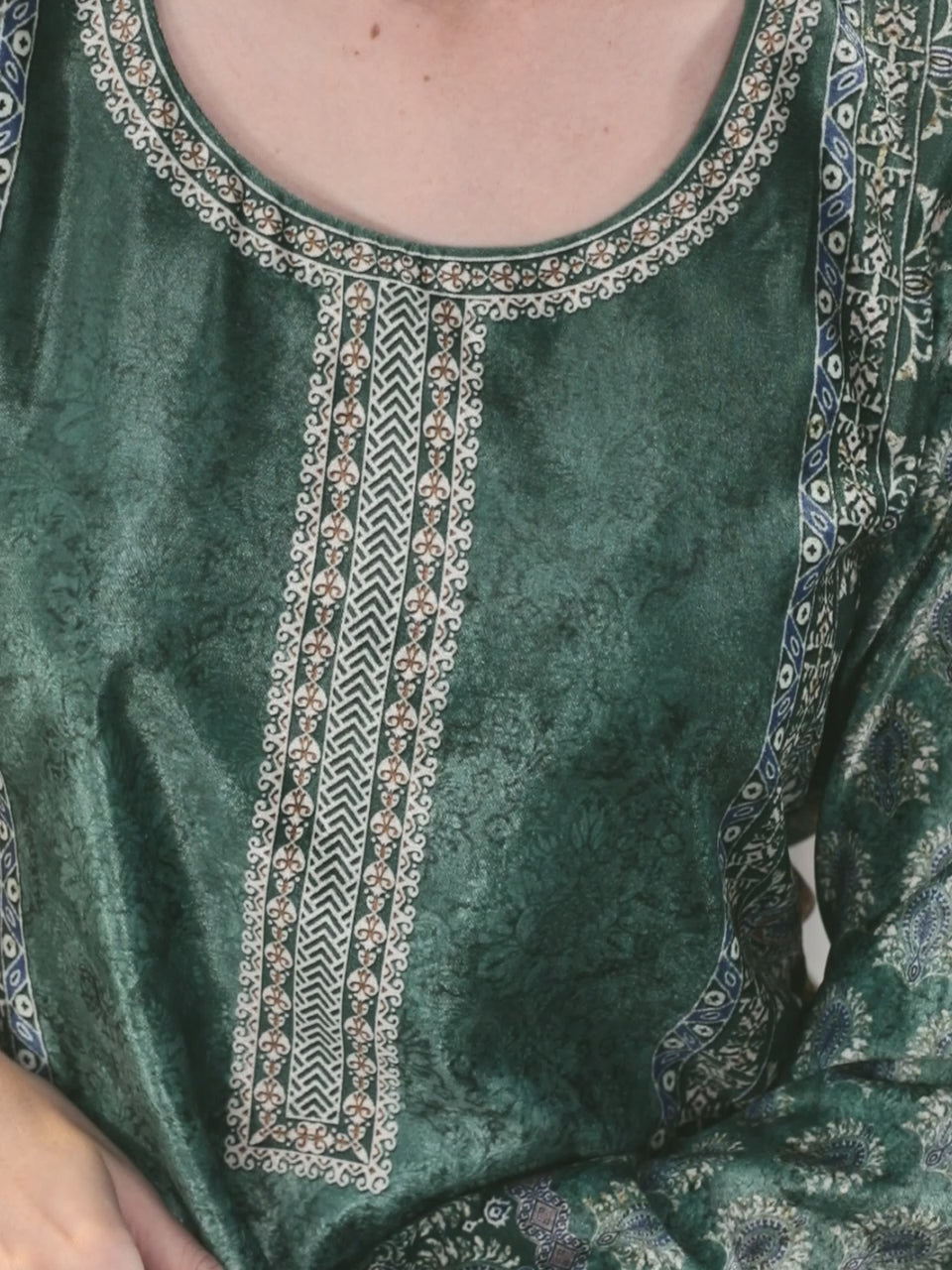  Green Printed Velvet Straight Kurta With Dupatta 