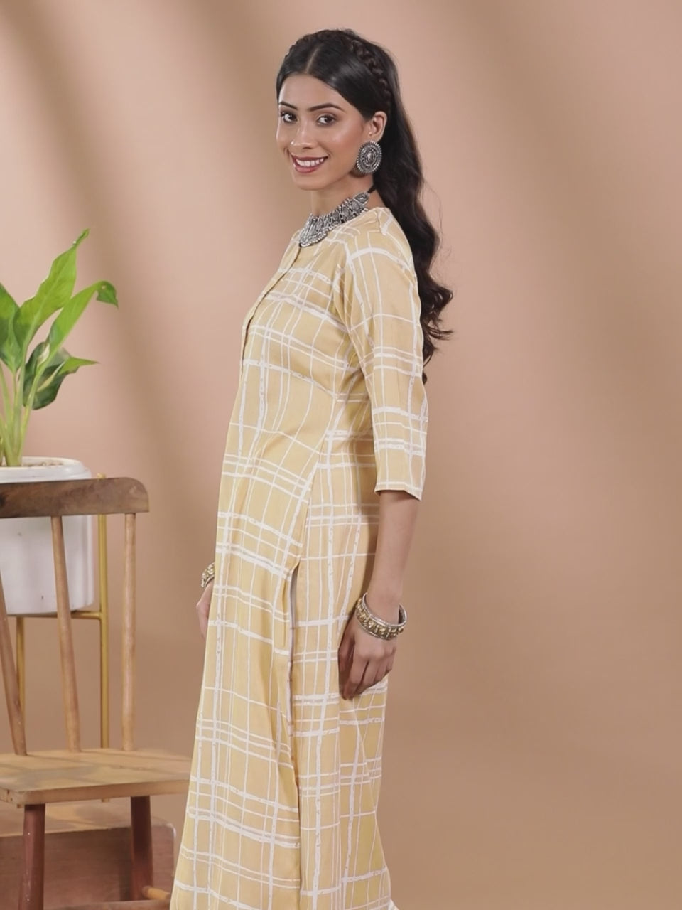 Yellow Printed Rayon Kurta