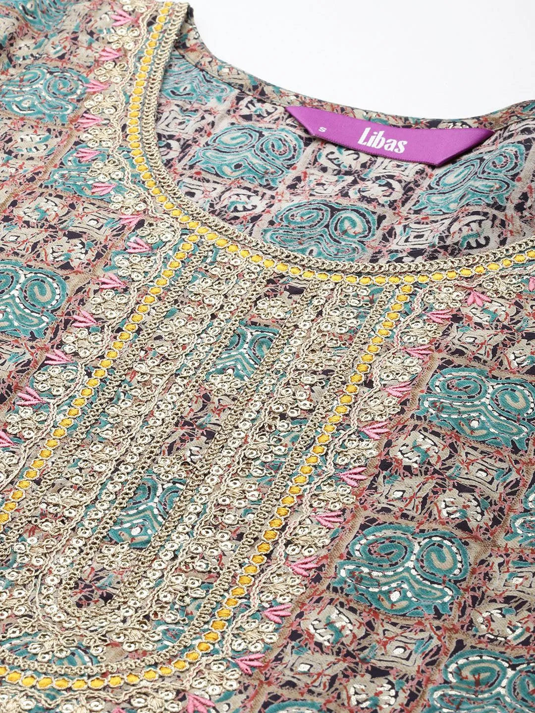 Blue Printed Silk Blend Anarkali Kurta With Trousers & Dupatta - Libas 