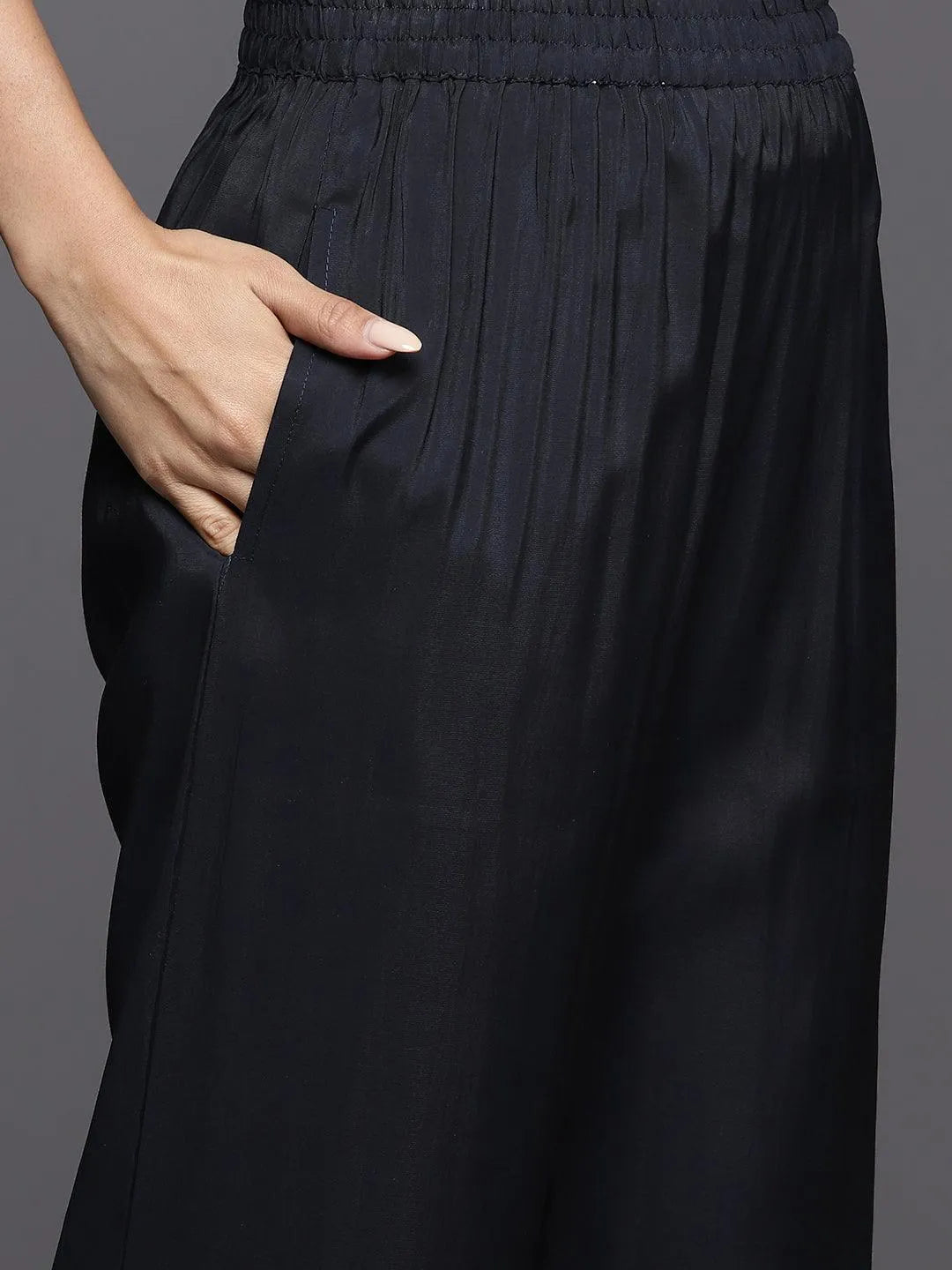 Blue Printed Silk Blend Anarkali Kurta With Trousers & Dupatta - Libas 
