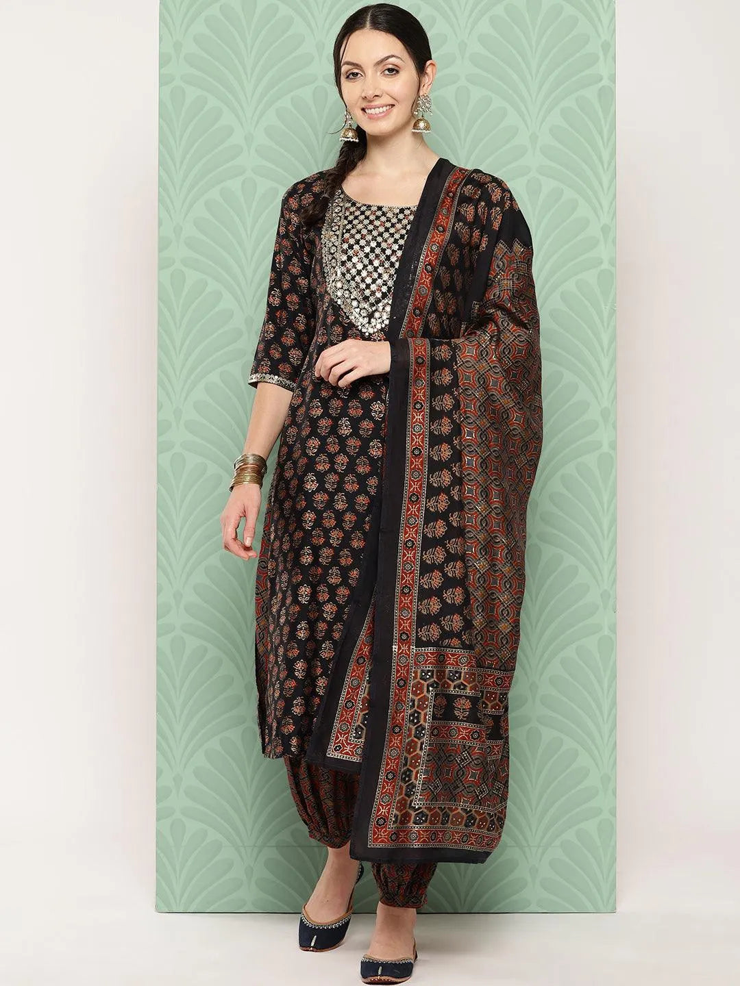 Blue Printed Silk Blend Straight Kurta With Salwar & Dupatta - Libas 