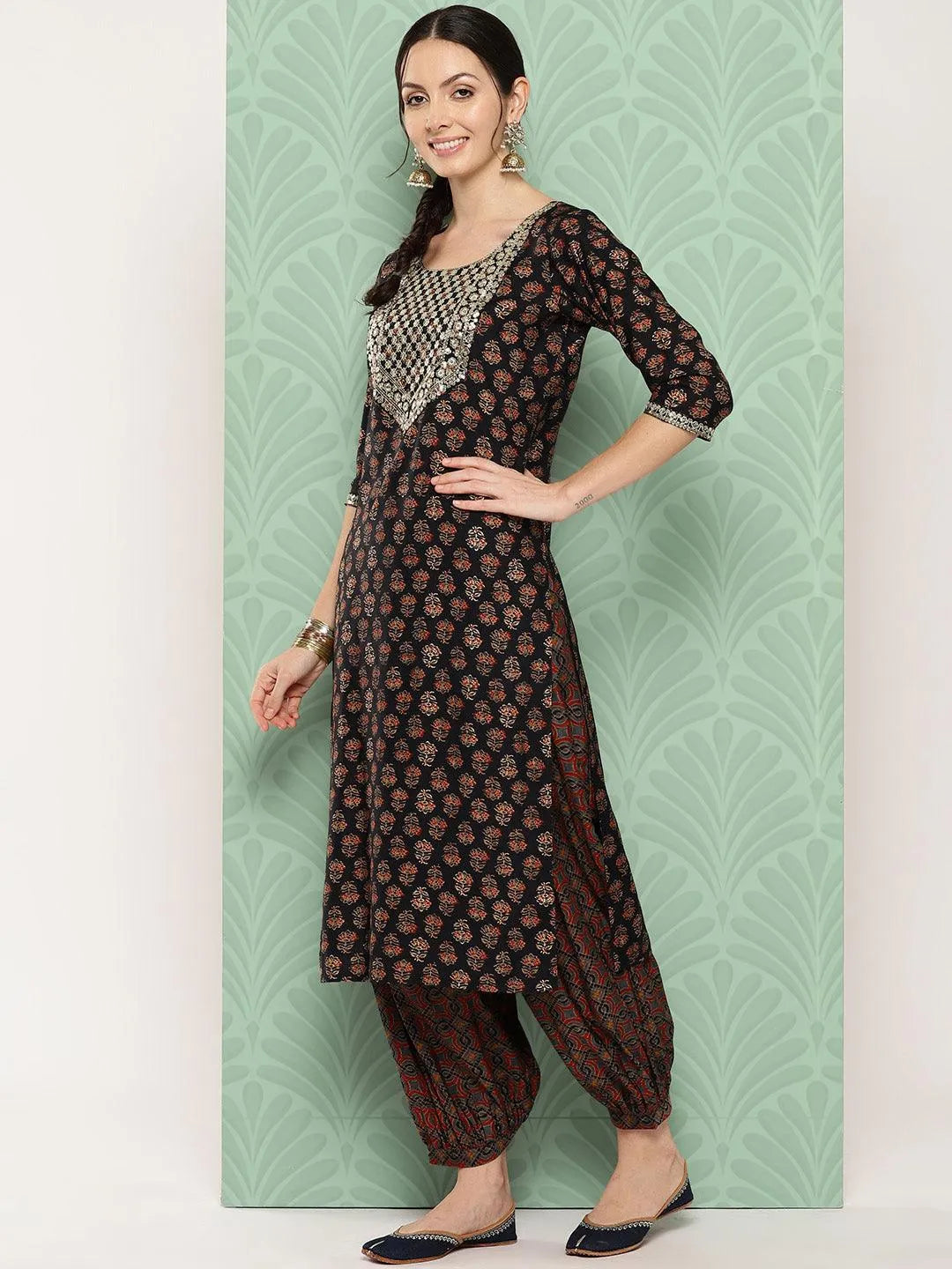 Blue Printed Silk Blend Straight Kurta With Salwar & Dupatta - Libas