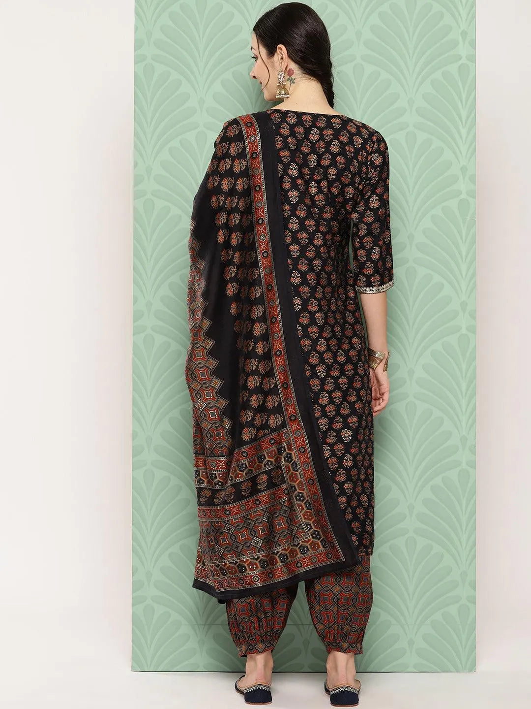 Blue Printed Silk Blend Straight Kurta With Salwar & Dupatta - Libas 