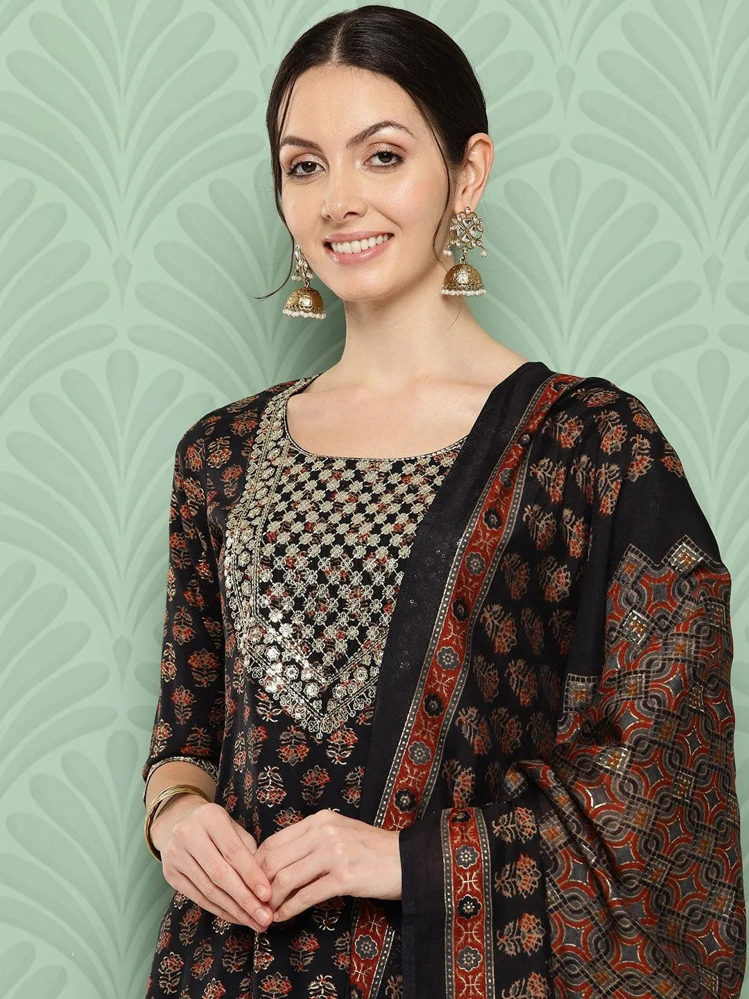 Blue Printed Silk Blend Straight Kurta With Salwar & Dupatta - Libas 