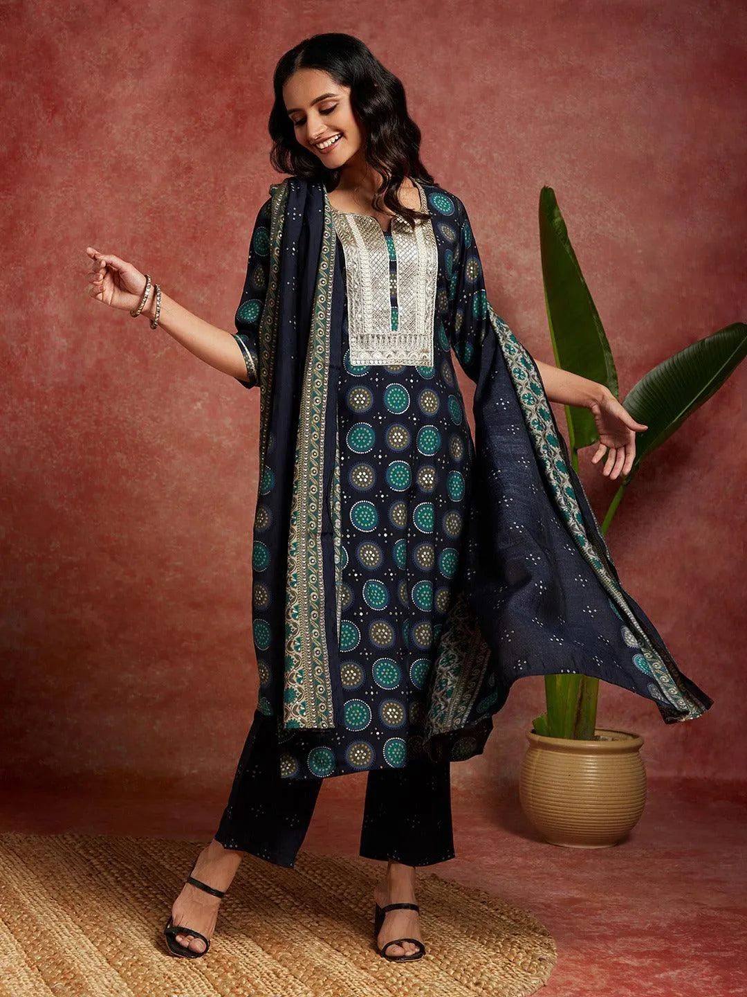 libas Blue Printed Silk Blend Straight Suit With Dupatta-picture-21