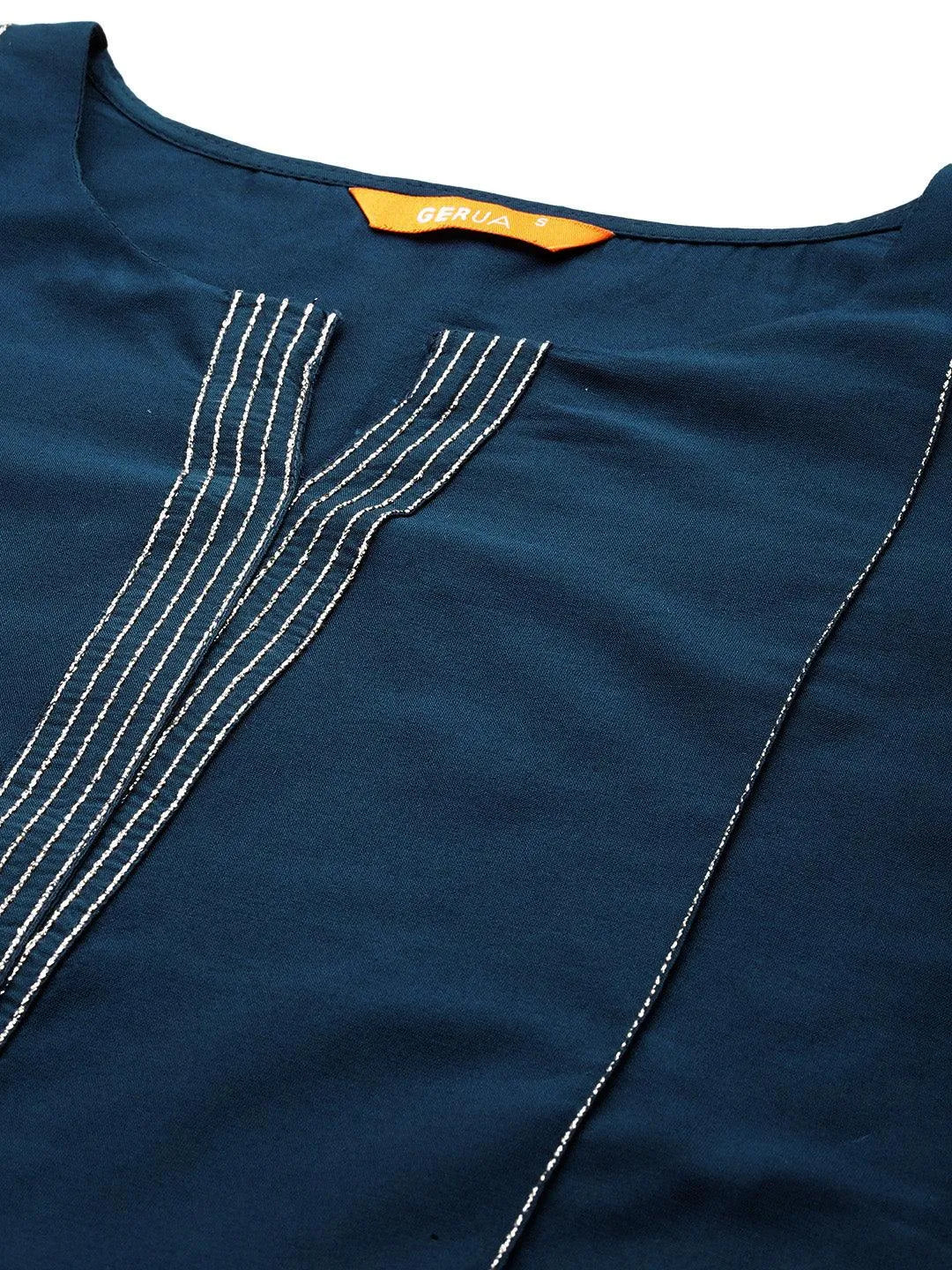 Blue Solid Silk Blend Straight Kurta With Trousers & Dupatta - Libas 