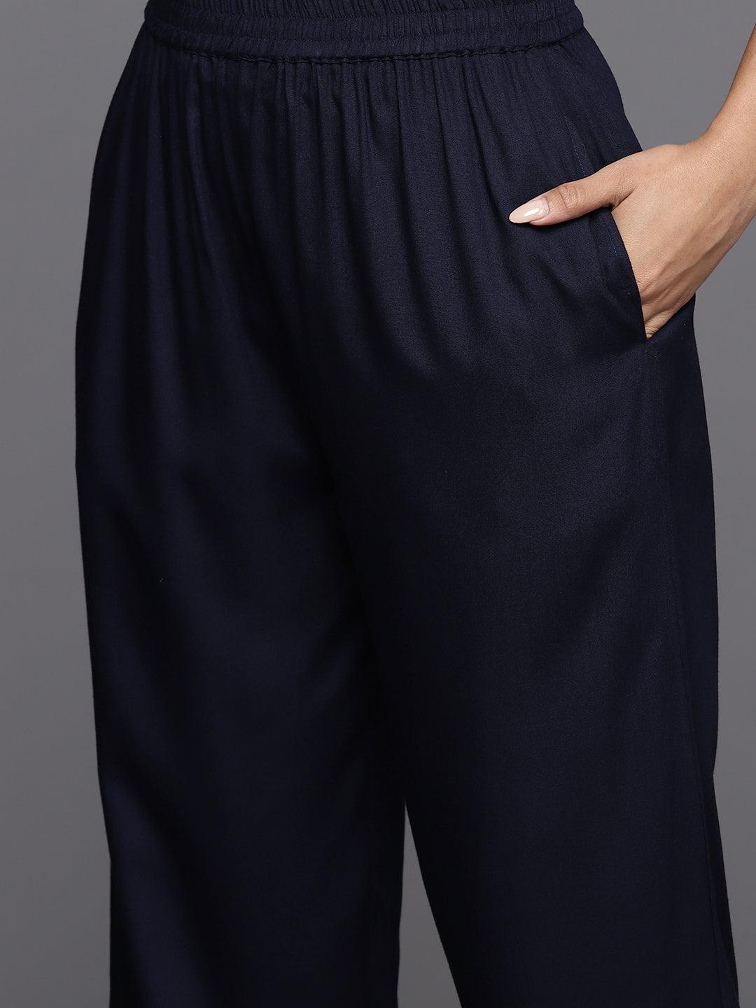 Blue Yoke Design Rayon Straight Kurta With Trousers - Libas