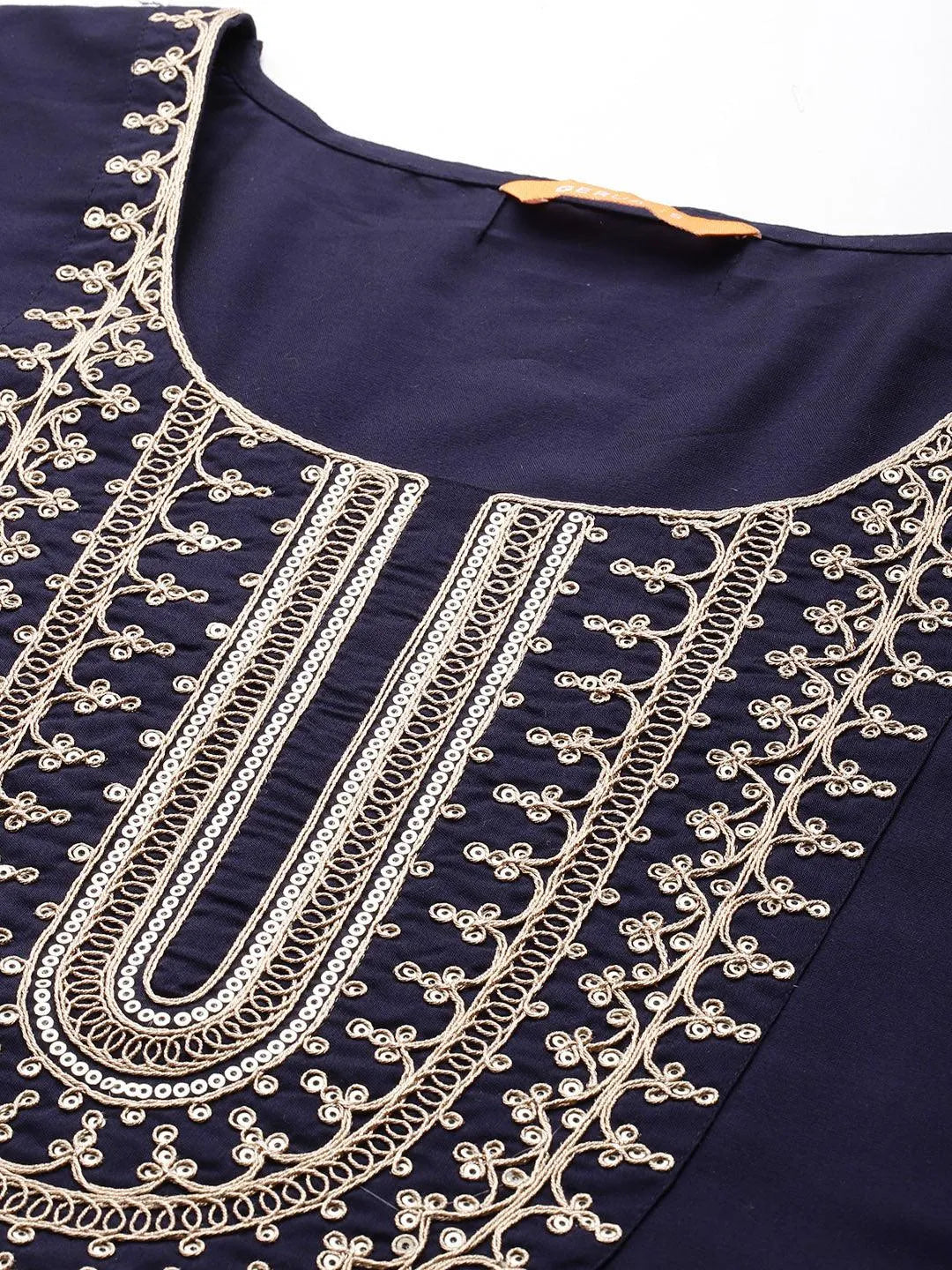 Blue Yoke Design Silk Blend Straight Kurta With Trousers & Dupatta - Libas 