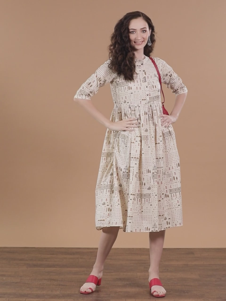  Off White Printed Cotton Dress 