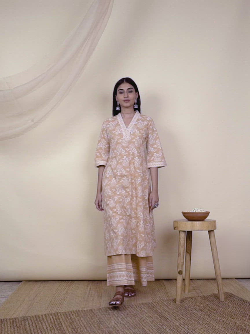  Peach Printed Cotton Kurta 