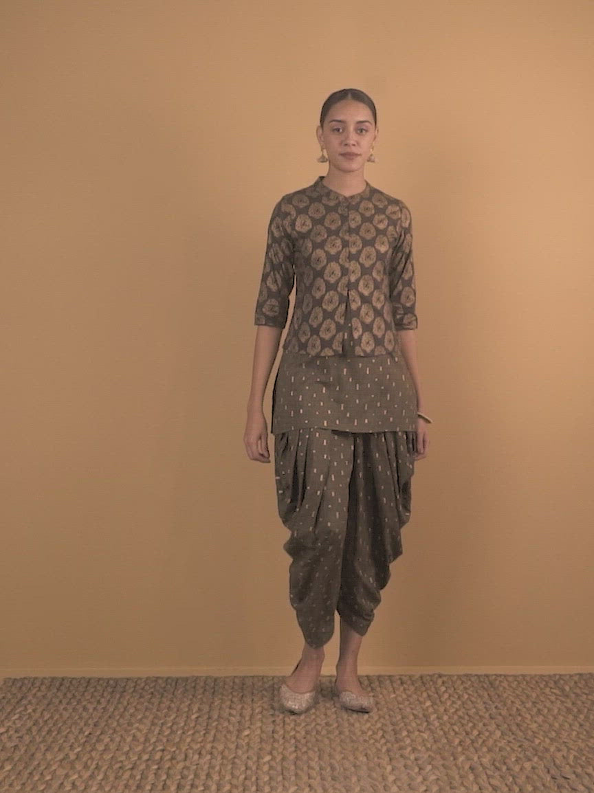  Olive Printed Rayon Straight Kurta With Salwar & Shrug 