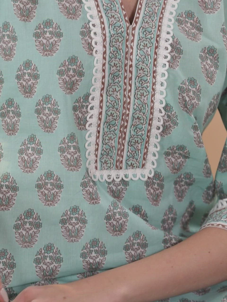  Sea Green Printed Cotton Straight Kurta With Palazzos & Dupatta 