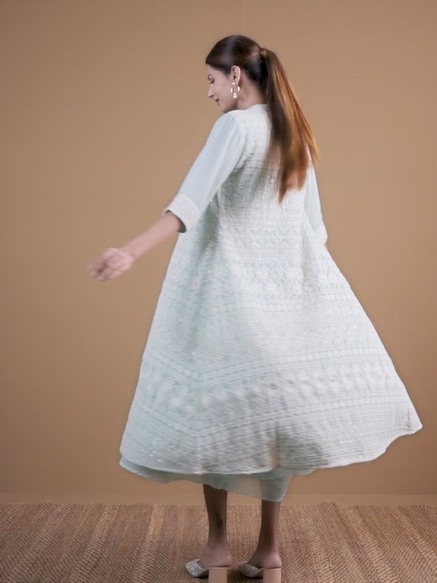  Blue Solid Georgette Dress With Shrug 