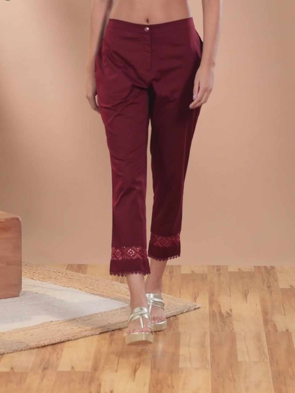  Maroon Solid Cotton Trousers 