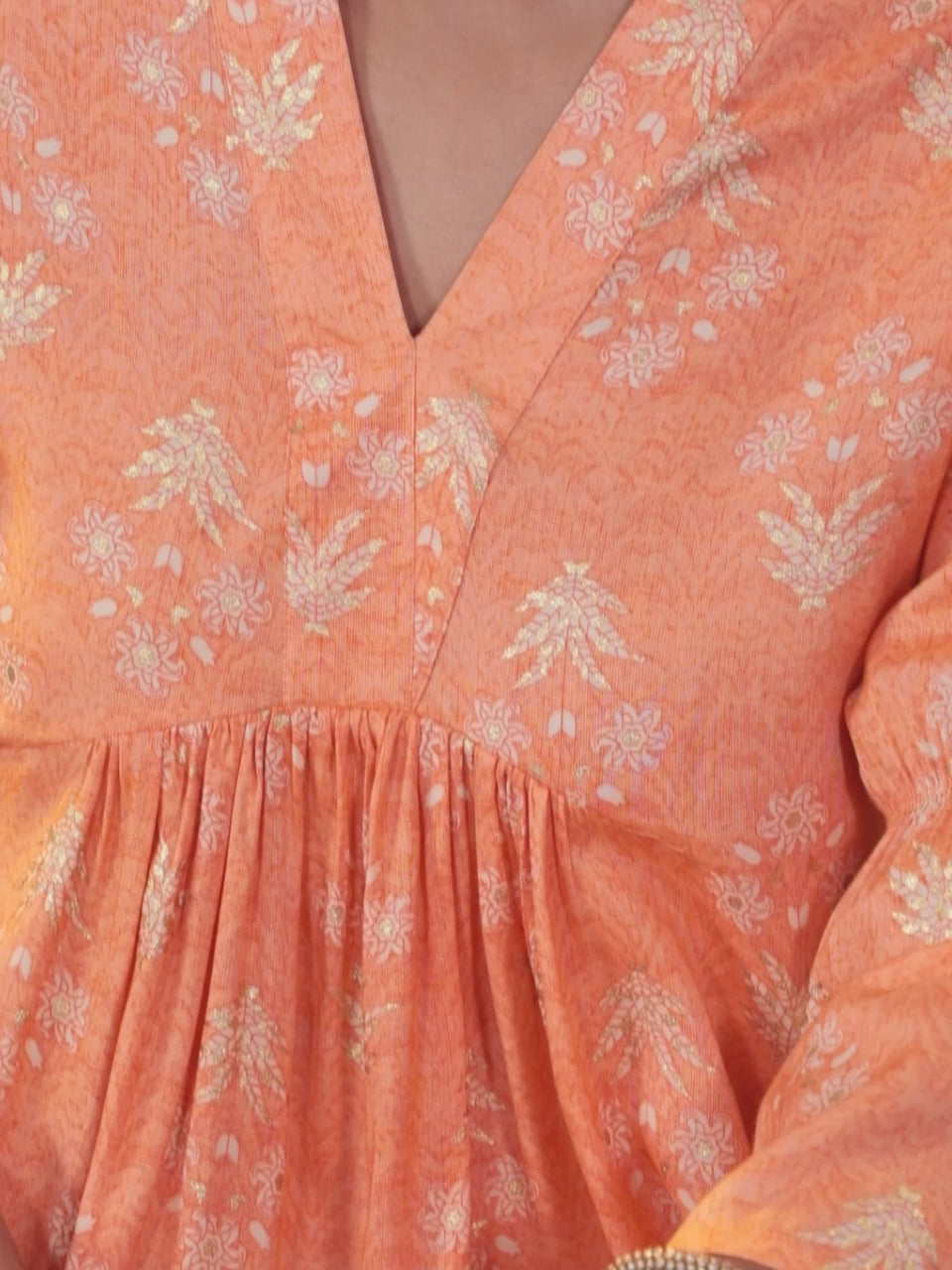  Orange Printed Rayon A-Line Kurti 