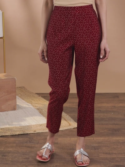 Maroon Printed Silk Trousers