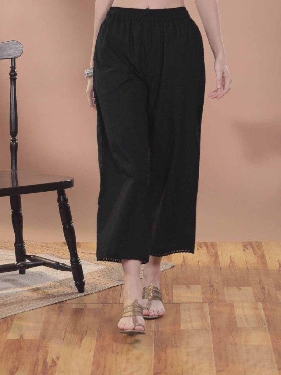  Black Self Design Cotton Palazzos 