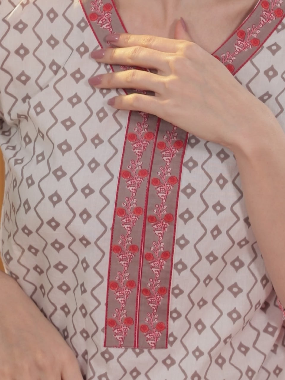  White Printed Cotton Straight Kurta With Palazzos & Dupatta 