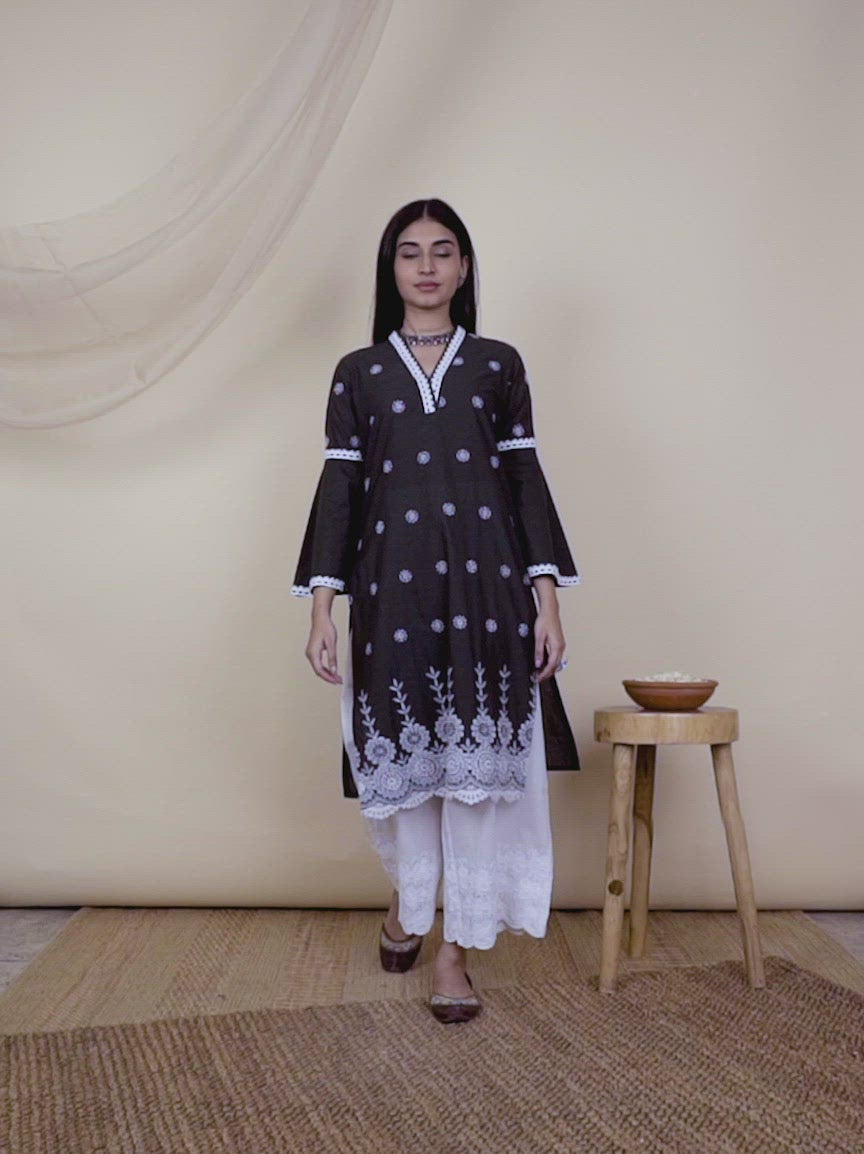  Olive Embroidered Cotton Kurta 