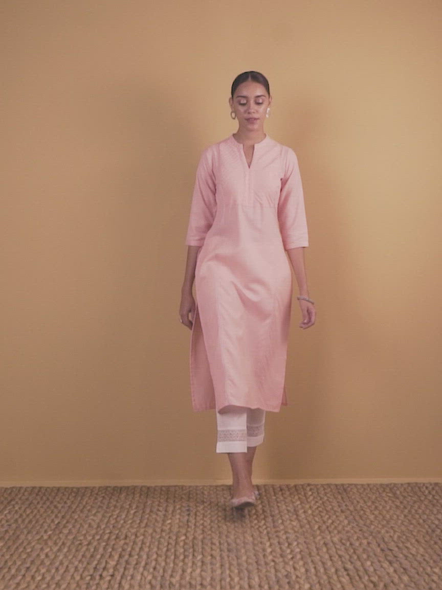 Pink Solid Cotton Kurta