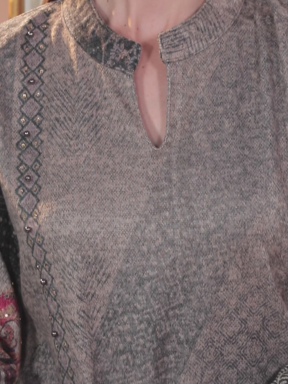 Grey Printed Wool Straight Kurta With Trousers & Dupatta 