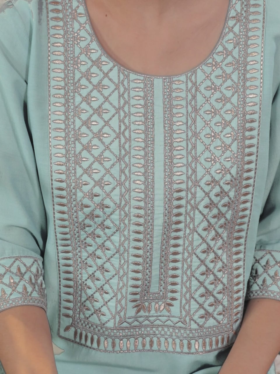  Blue Yoke Design Chanderi Silk Kurta 