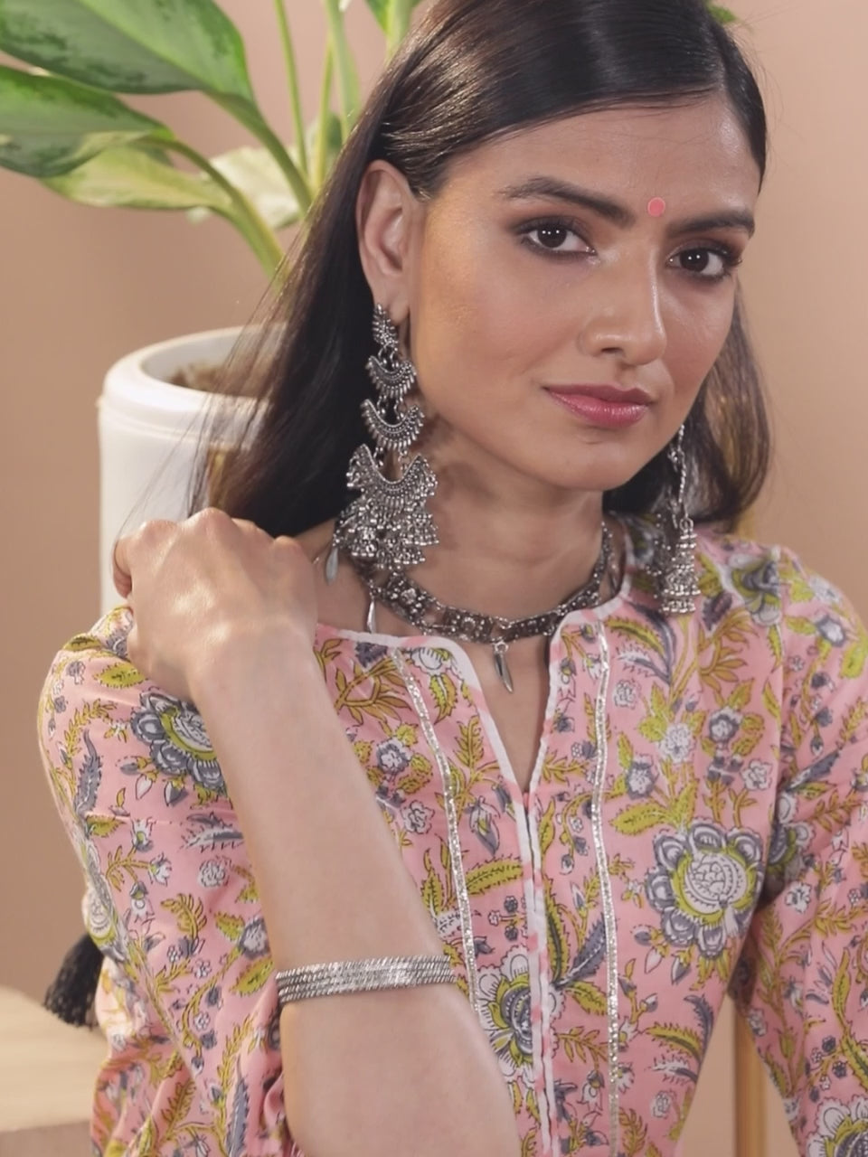  Pink Printed Cotton Kurta 
