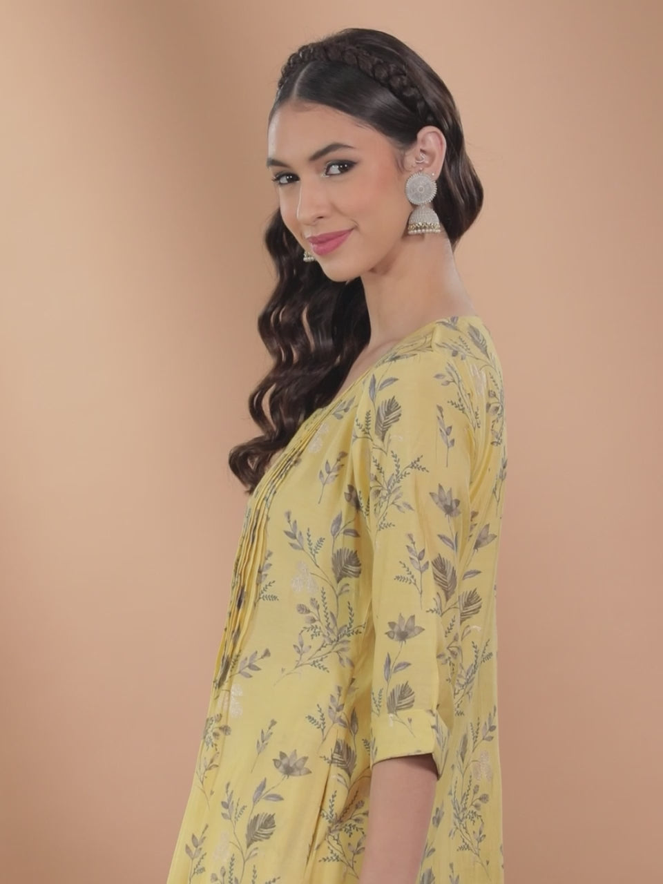  Yellow Printed Chanderi Silk Kurta 