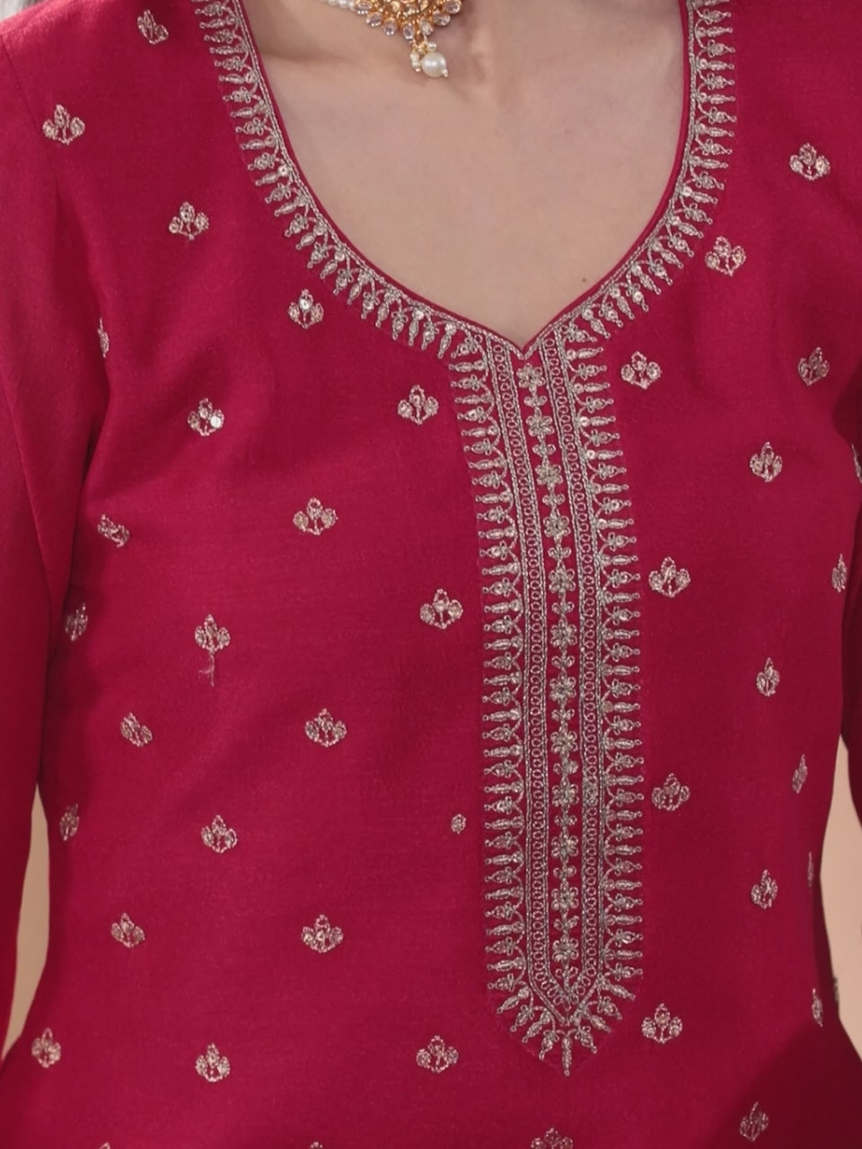  Pink Embroidered Silk Straight Kurta 