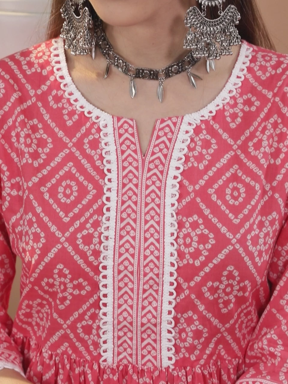  Coral Printed Cotton A-Line Kurta With Palazzos & Dupatta 
