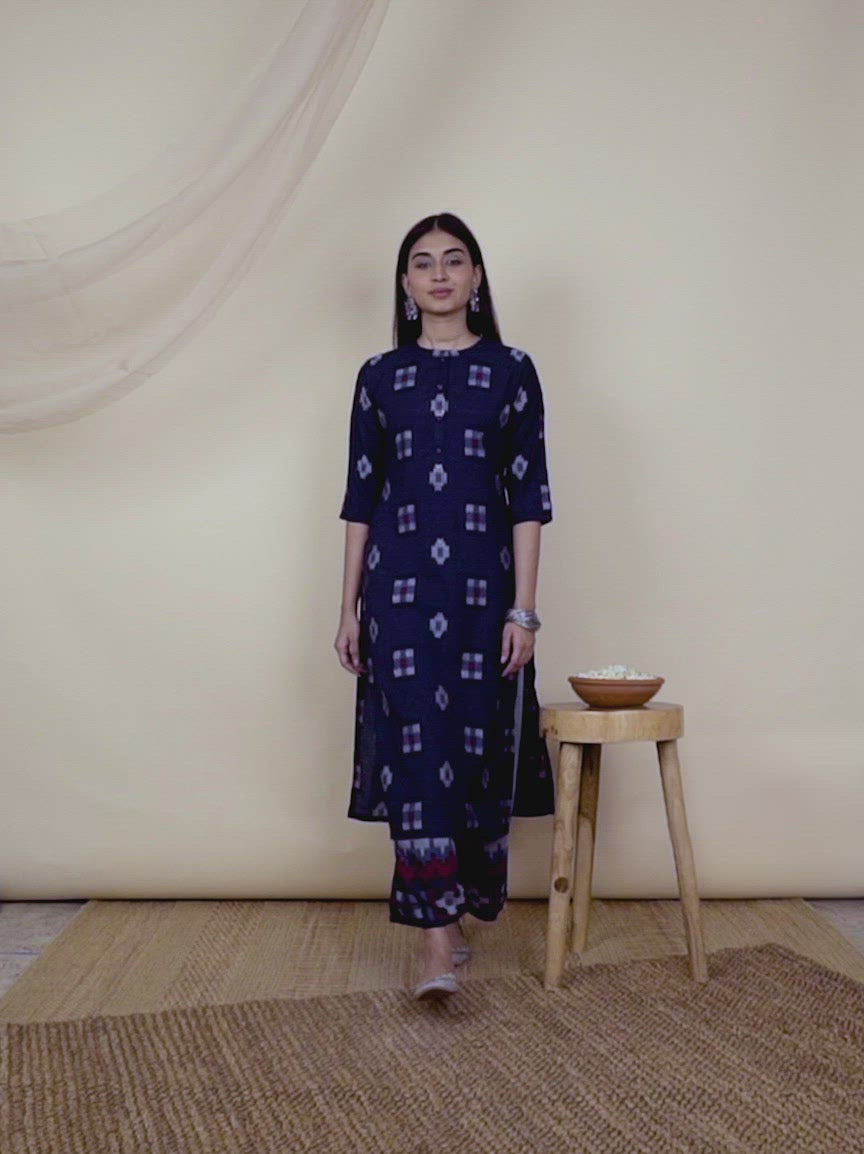 Blue Printed Rayon Kurta