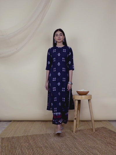 Blue Printed Rayon Kurta