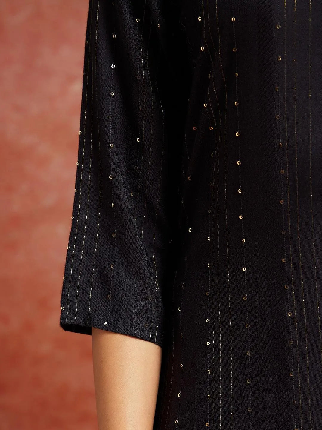 Charcoal Grey Woven Design Rayon Straight Kurta - Libas 
