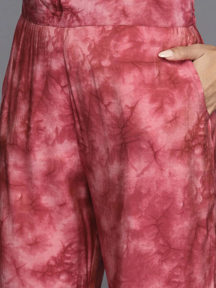 Coral Printed Silk Blend Straight Kurta With Trousers & Dupatta - Libas