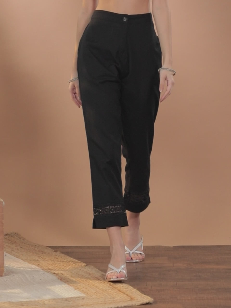  Black Solid Cotton Trousers 