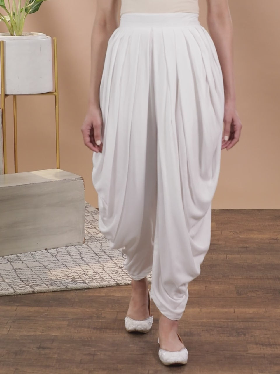  White Solid Rayon Salwar Pants 