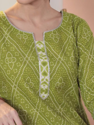 Green Printed Cotton Straight Kurta