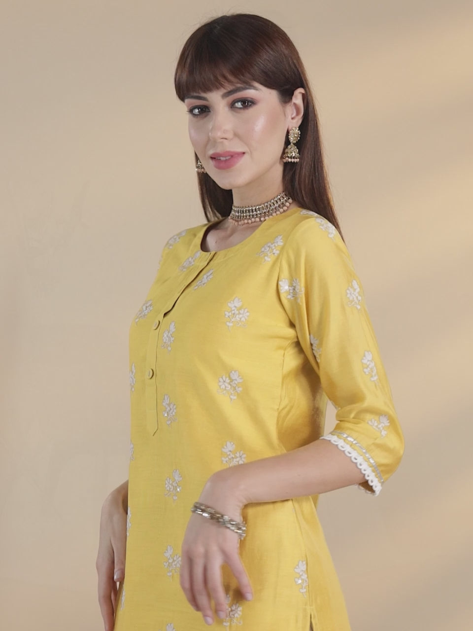  Yellow Embroidered Chanderi Silk Kurta 