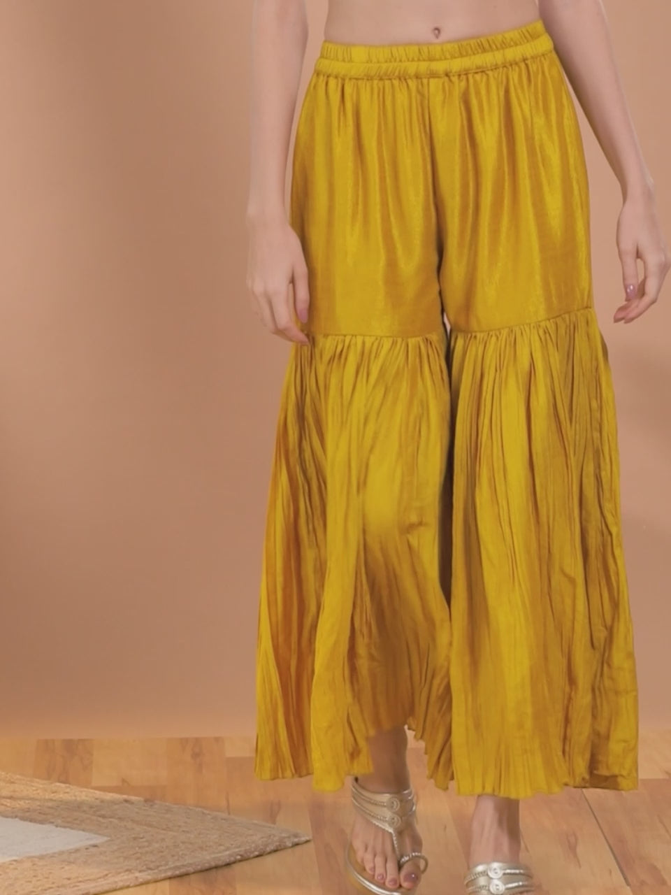  Mustard Solid Silk Palazzos 