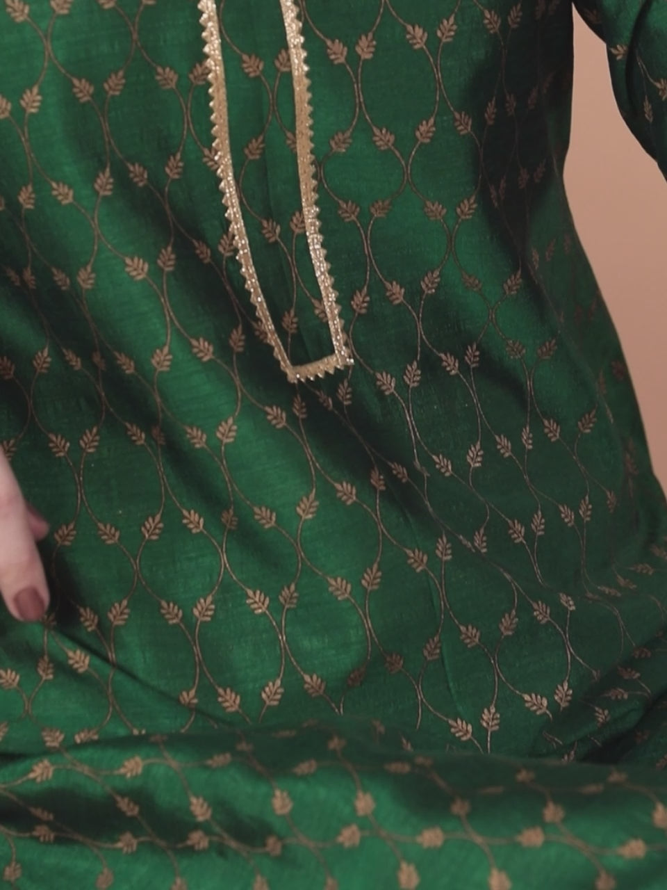  Green Printed Silk Straight Kurta 