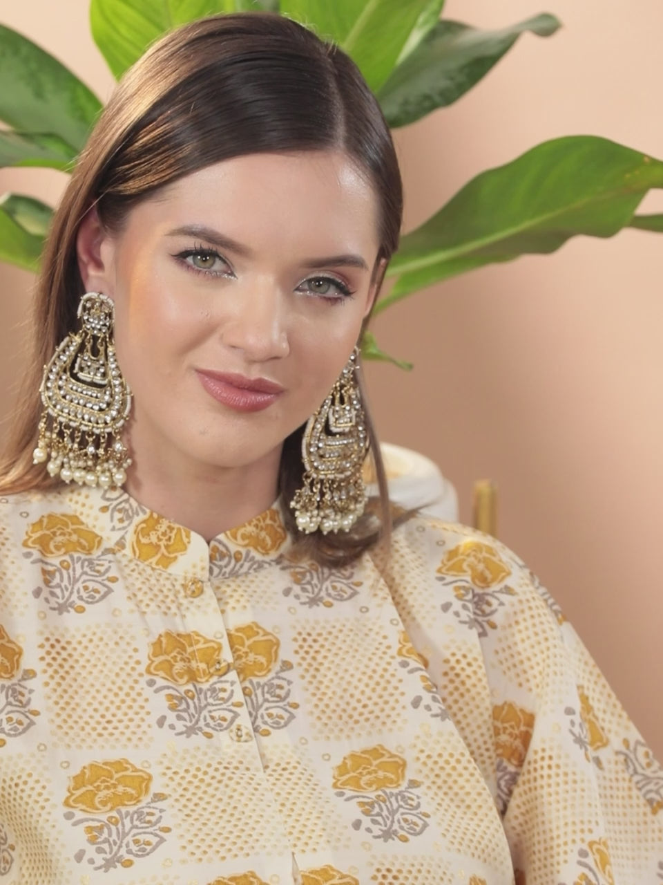  Yellow Printed Silk Kaftan With Trousers 