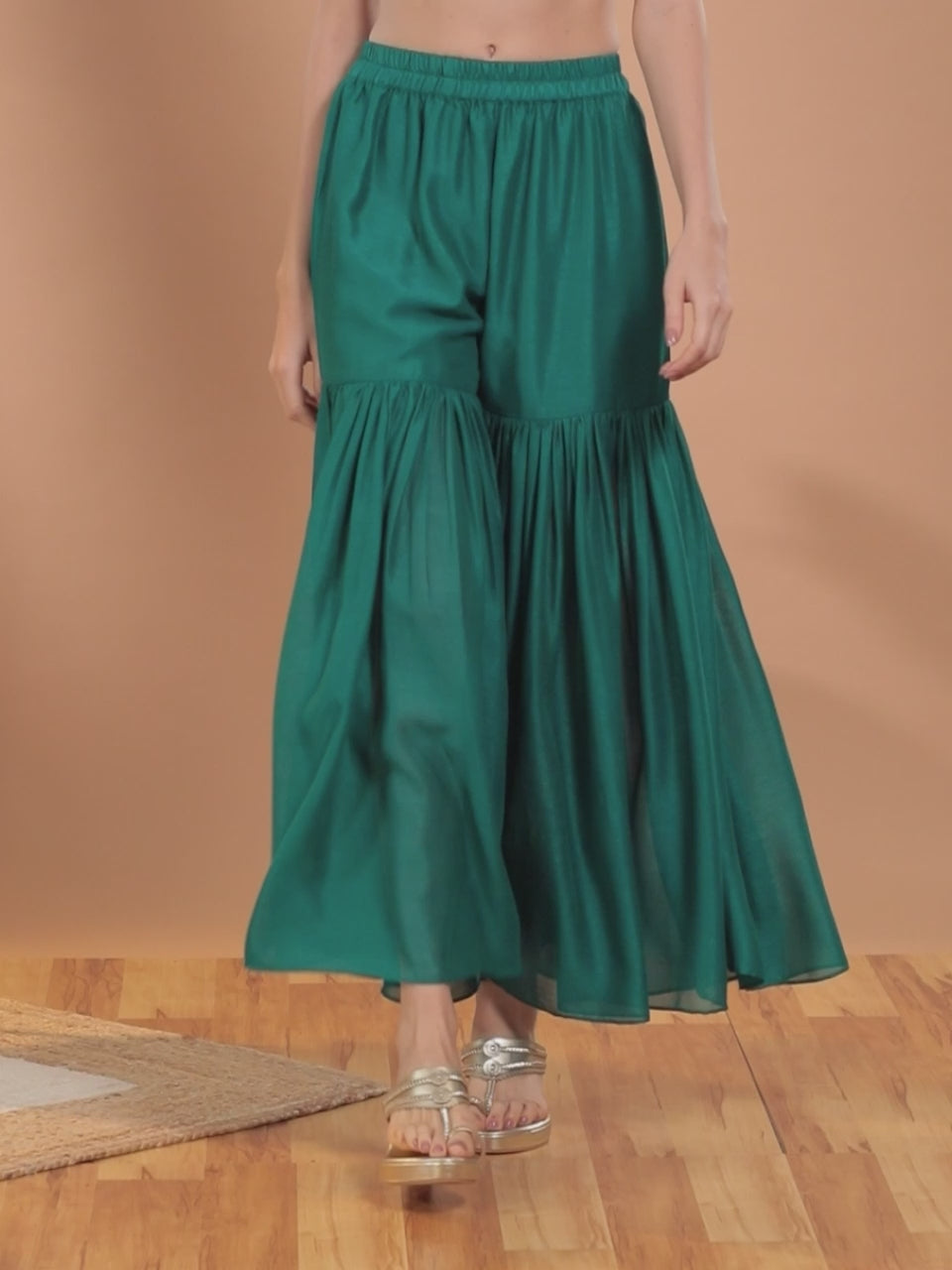  Green Solid Silk Palazzos 