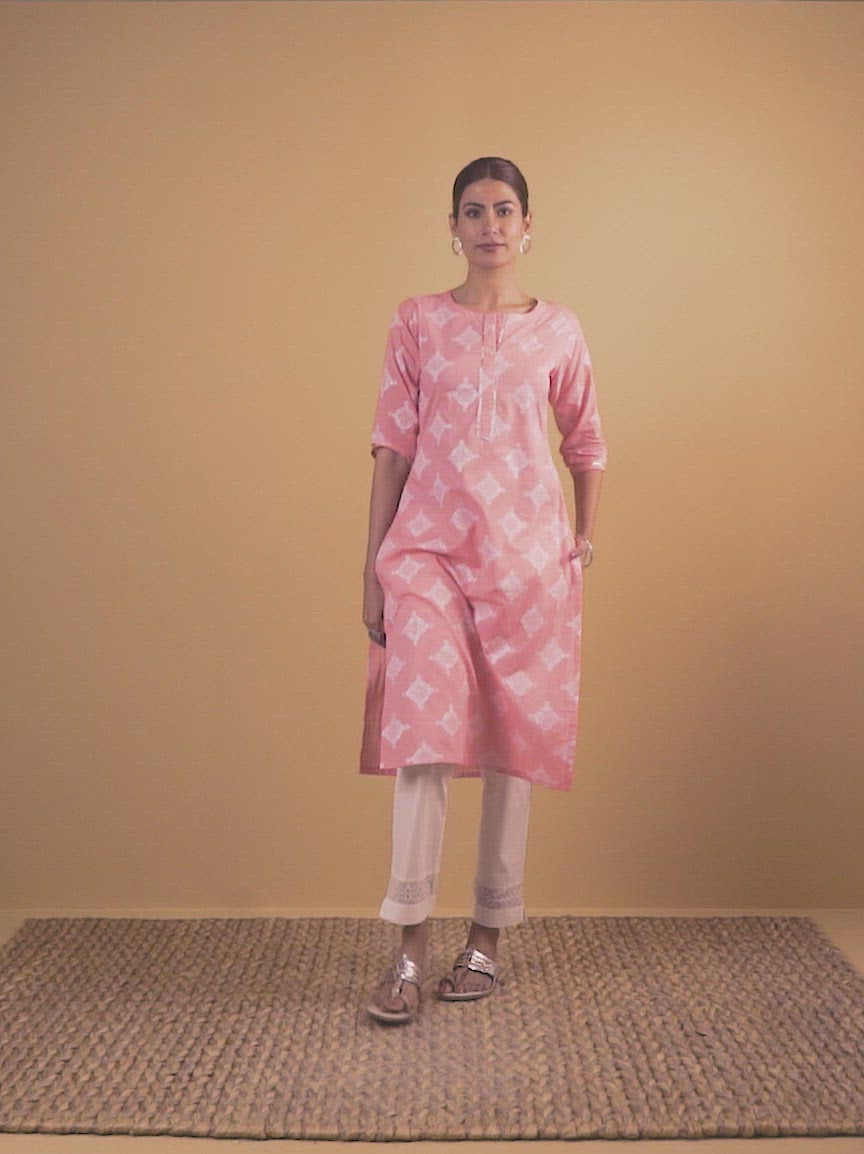 Pink Printed Cotton Kurta 