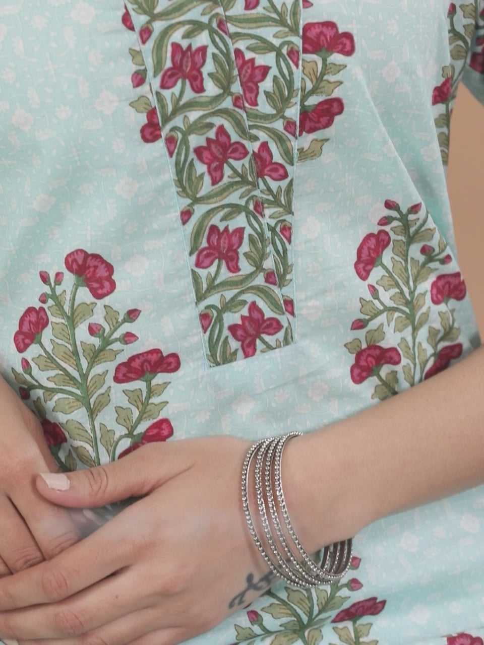  Blue Printed Cotton Kurta 