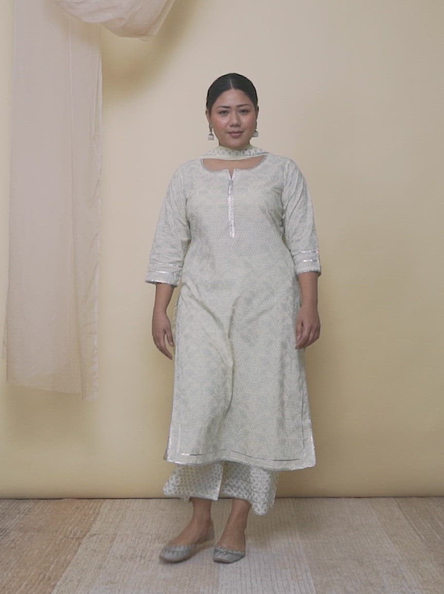  Plus Size Yellow Printed Cotton Straight Kurta With Palazzos & Dupatta 